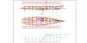 This drawing of Mirabella V has been developed to locate the principal structural bulkheads and check the fairness of the sheer line.
